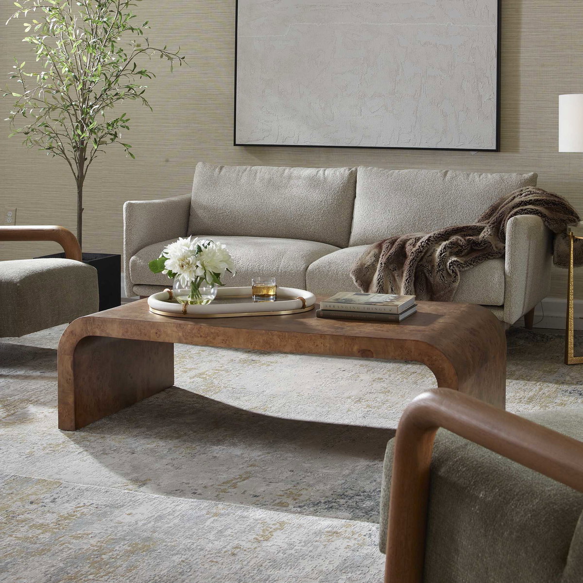Carraway Burl Wood Coffee Table, by Uttermost, 56" width x 16" height x 30" depth View 4