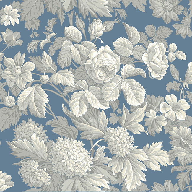 Antique Floral in Wedgewood Blue & Grey Wallpaper large image 