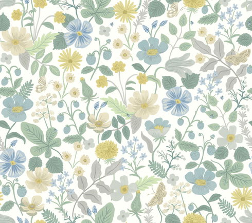 Strawberry Fields White & Green Wallpaper