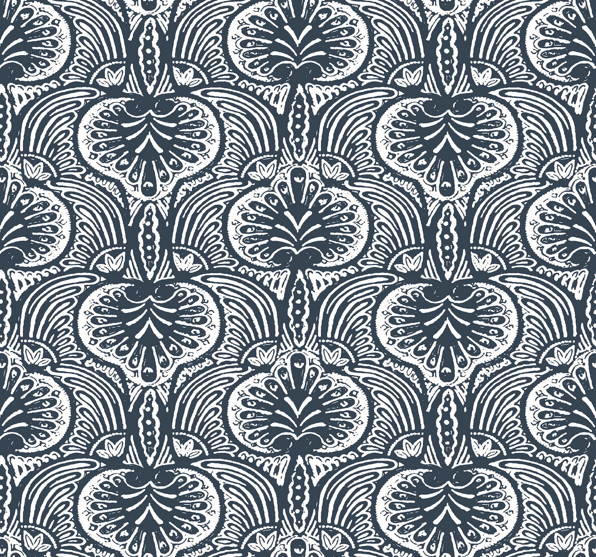 Lotus Palm Navy Wallpaper, by York Wall, 27' length x 2'3" width x 0.02" depth