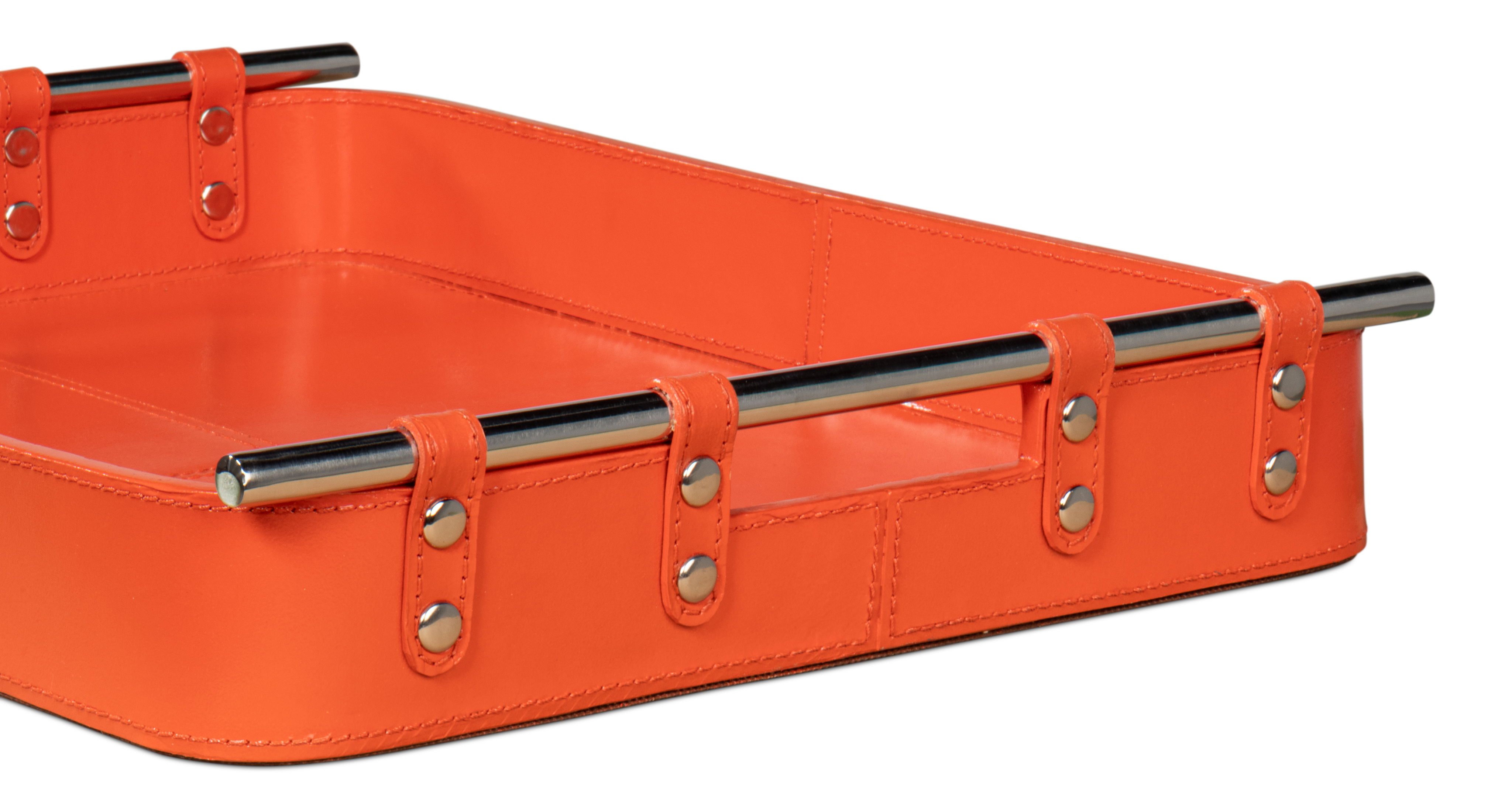 Safari Leather Tray, Orangeade, Decor by Sarreid, 19" length x 15" width x 2" height View 12