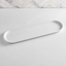 Online Designer Bathroom Modern Resin Stone Narrow Tray, White & Antique Brass