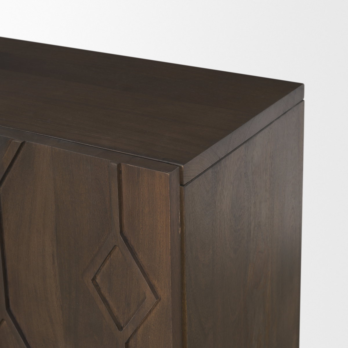 Heera Dark Brown Diamond Motif with Shelf Sideboard, Sideboards & Buffet by Mercana, 71" length x 16.25" width x 32" height View 9