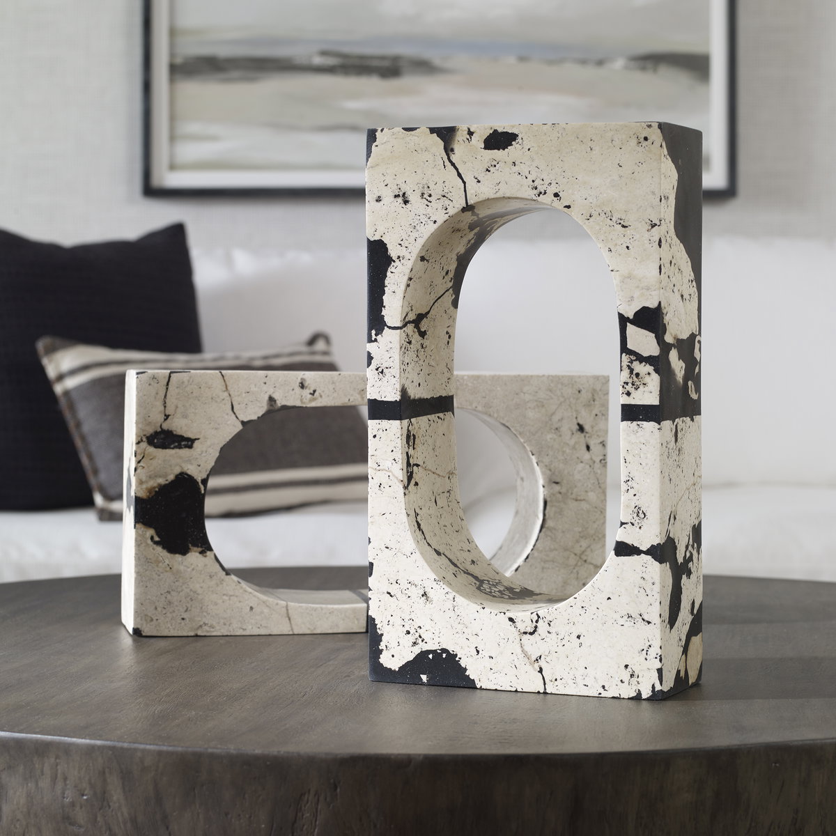 Nouveau White Coral Stone Sculpture, Decorative by Uttermost, 8" width x 15" height x 3.5" depth View 2