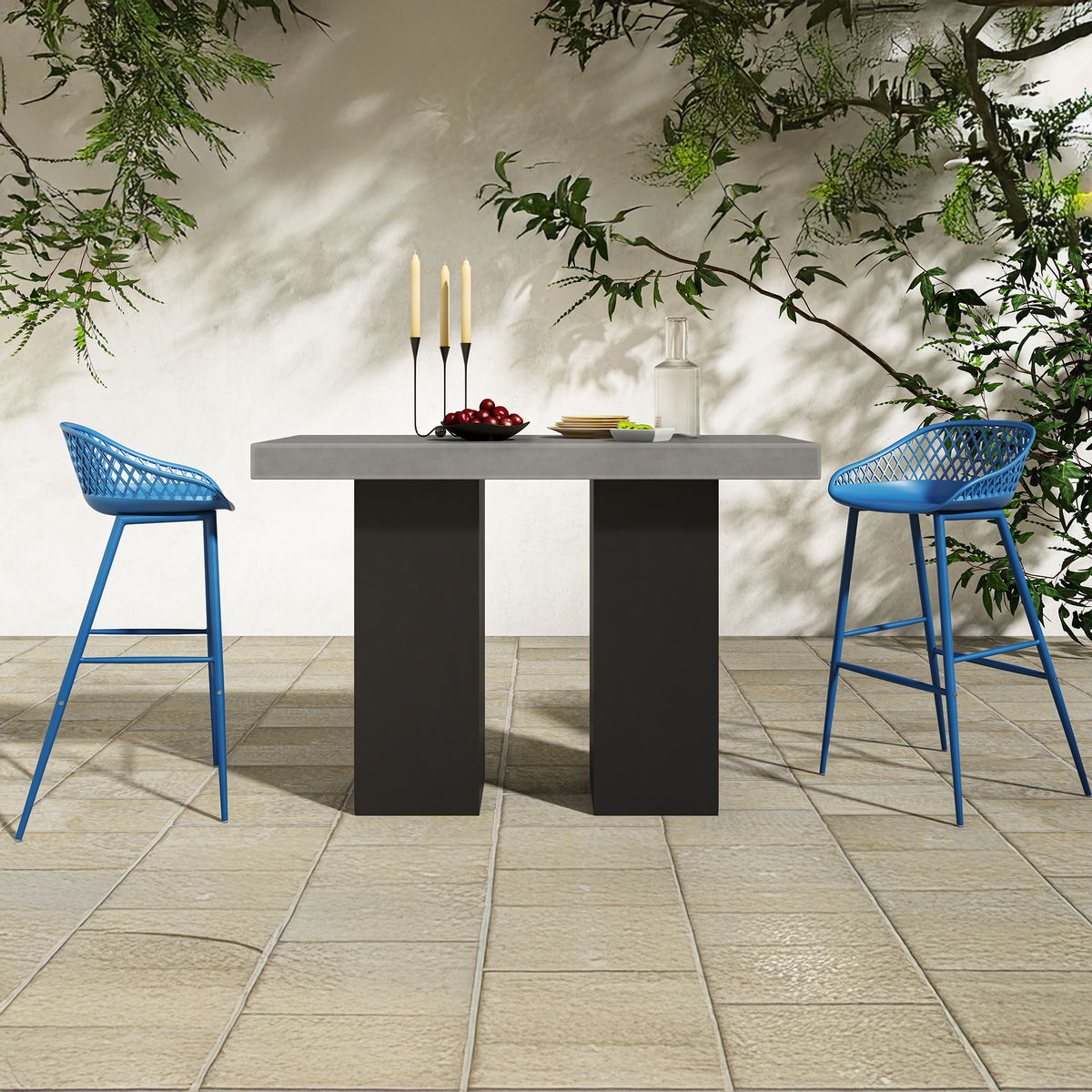 Piazza Outdoor Barstool Blue - Set Of Two, Outdoor Chair by Moe's Home, 1'7.29" width x 3'1.2" height x 1'7.68" depth View 10