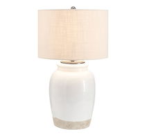 Online Designer Bedroom Miller Small 25.5" Table Lamp, Ivory Base with Medium Textured Straight Sided Shade, Sand