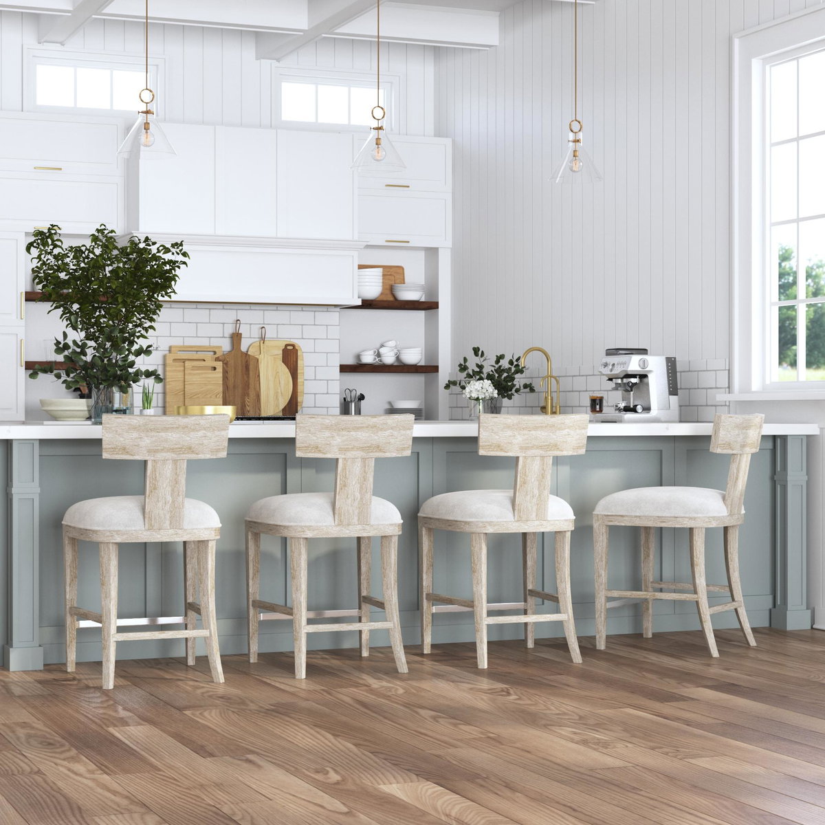 Idris White Counter Stool, Counter & Bar Stool by Uttermost, 20" width x 38" height x 22.5" depth View 2