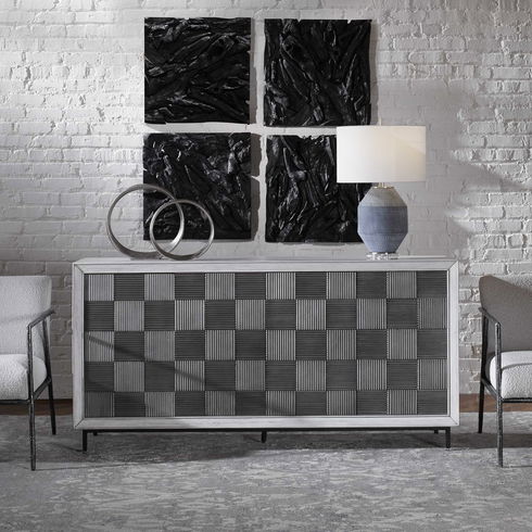 Checkerboard 4 Door Gray Cabinet