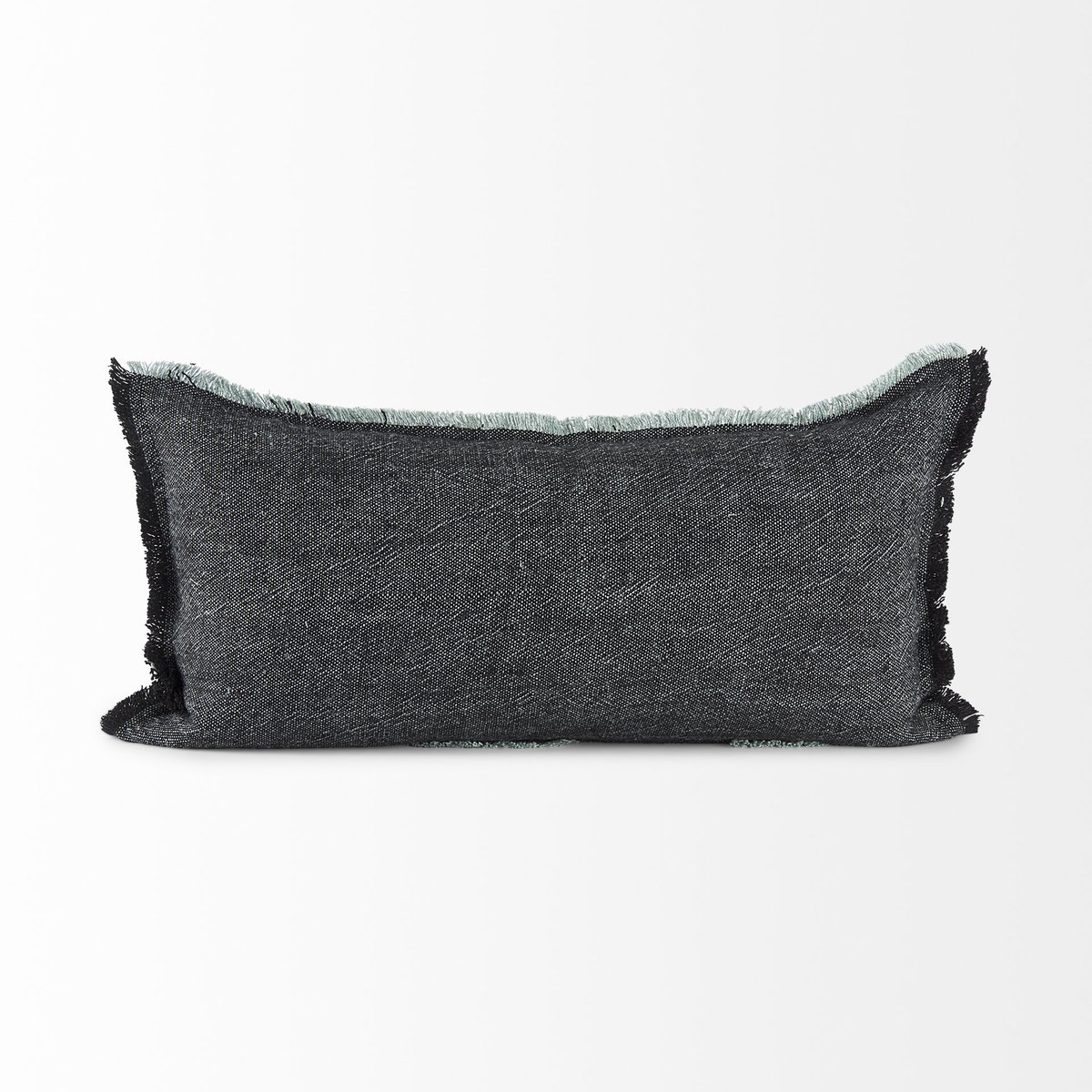 Malia 14x26 Black and Teal Fabric Fringed Decorative Pillow Cover, by Mercana, 14" length x 26" width x 0.2" height View 3