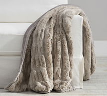 Online Designer Bedroom Faux Fur Ruched Throw, 60 x 80", Gray