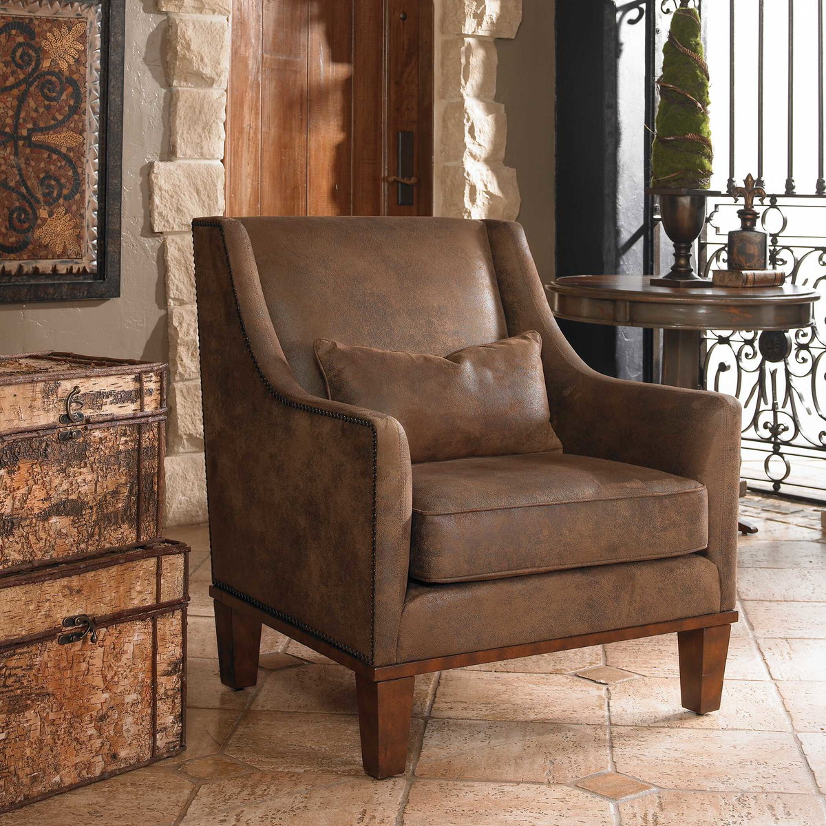 Clay Leather Armchair, Accent Chair by Uttermost, 32.5" width x 37" height x 35" depth View 7