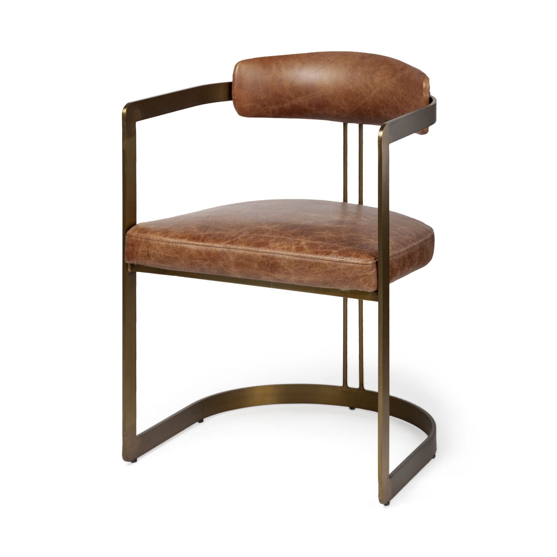 Hollyfield I Brown Leather Seat Gold Iron Frame Dining Chair large image 