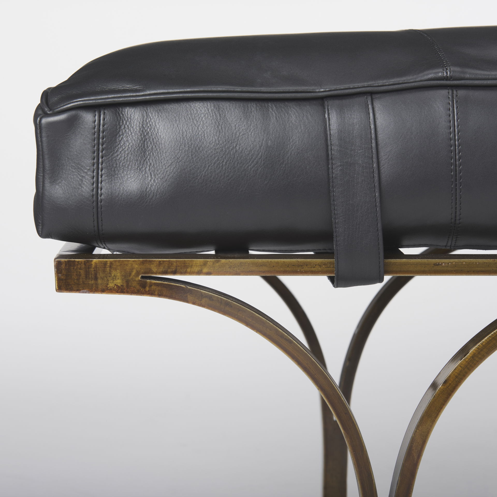 Jessie 55L x 16W Black Leather Seat with Gold Metal Base Accent Bench, Benche by Mercana, 55" length x 16" width x 20" height View 7