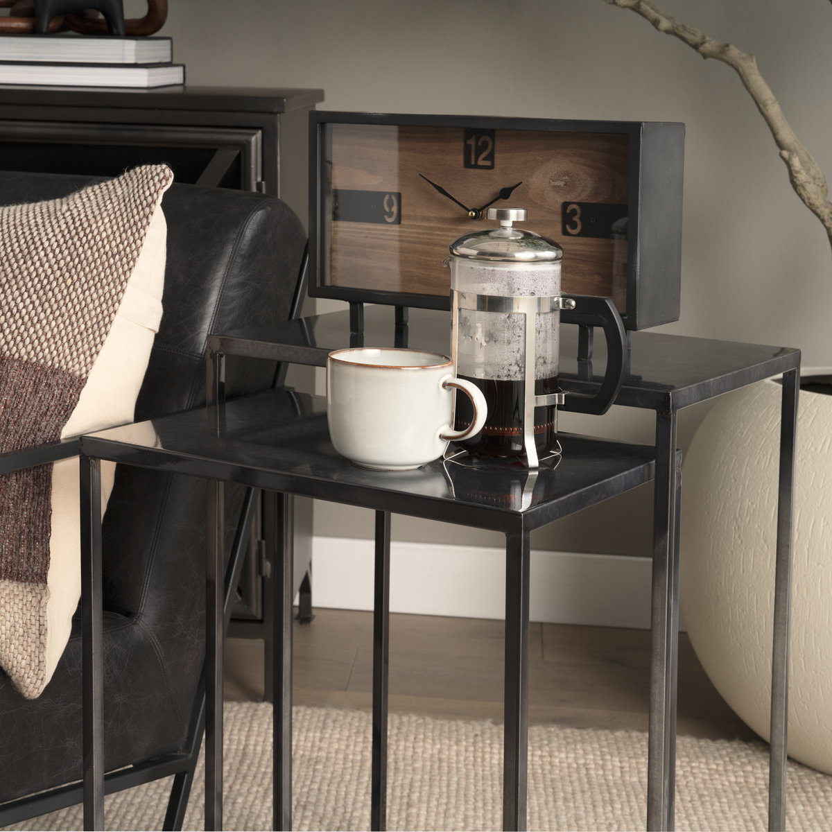 Kasey (Set of 2)  Galvanized Metal Nesting Accent Tables, Side & End Table by Mercana, 17.72" length x 12.6" width x 24.41" height View 3