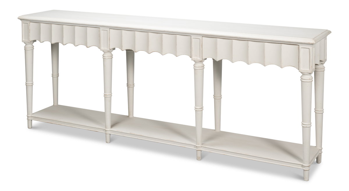 Chantal Console Table Antique White, by Sarreid, 1'6" length x 7'9" width x 3' height View 1