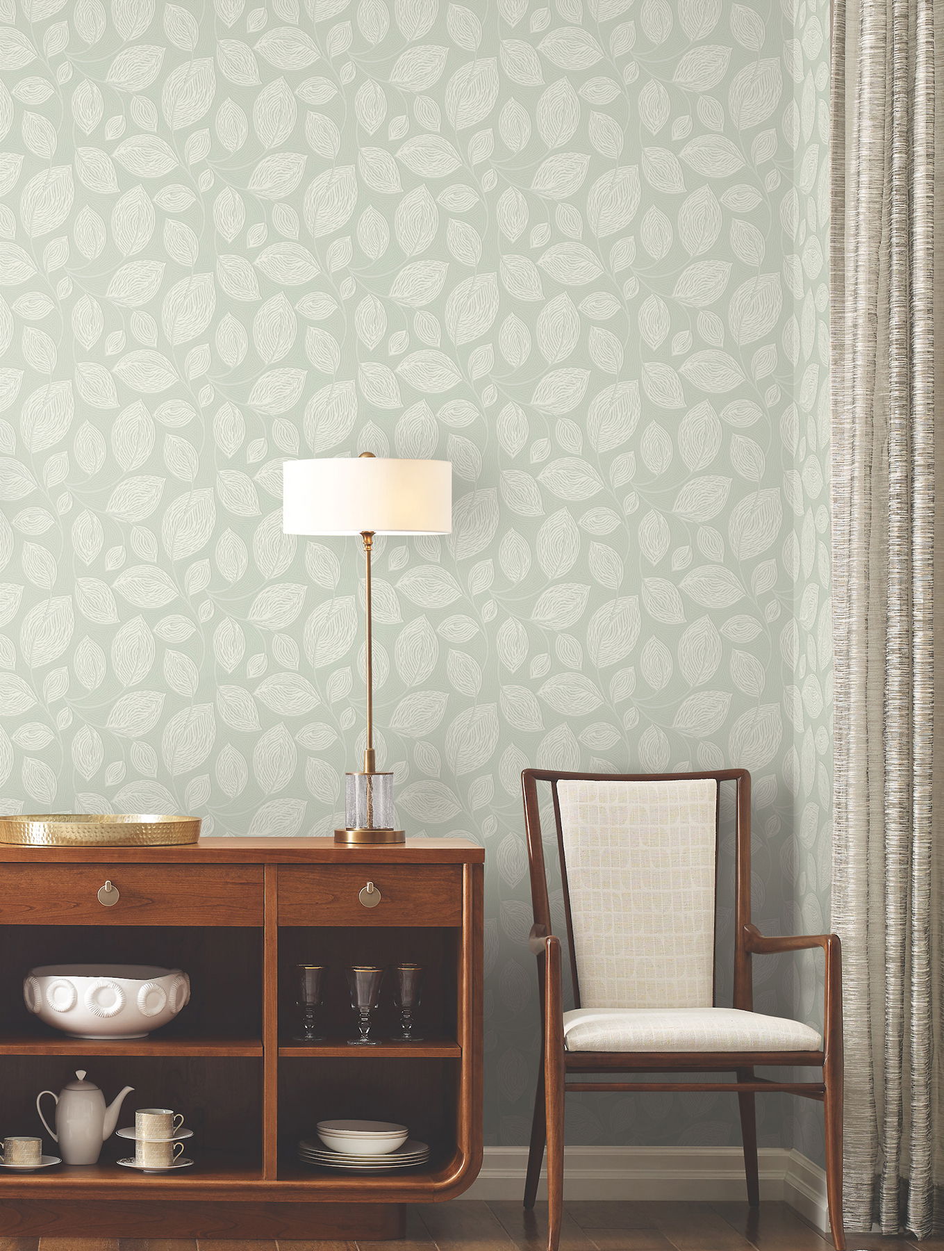 Contoured Leaves Green Wallpaper large image 