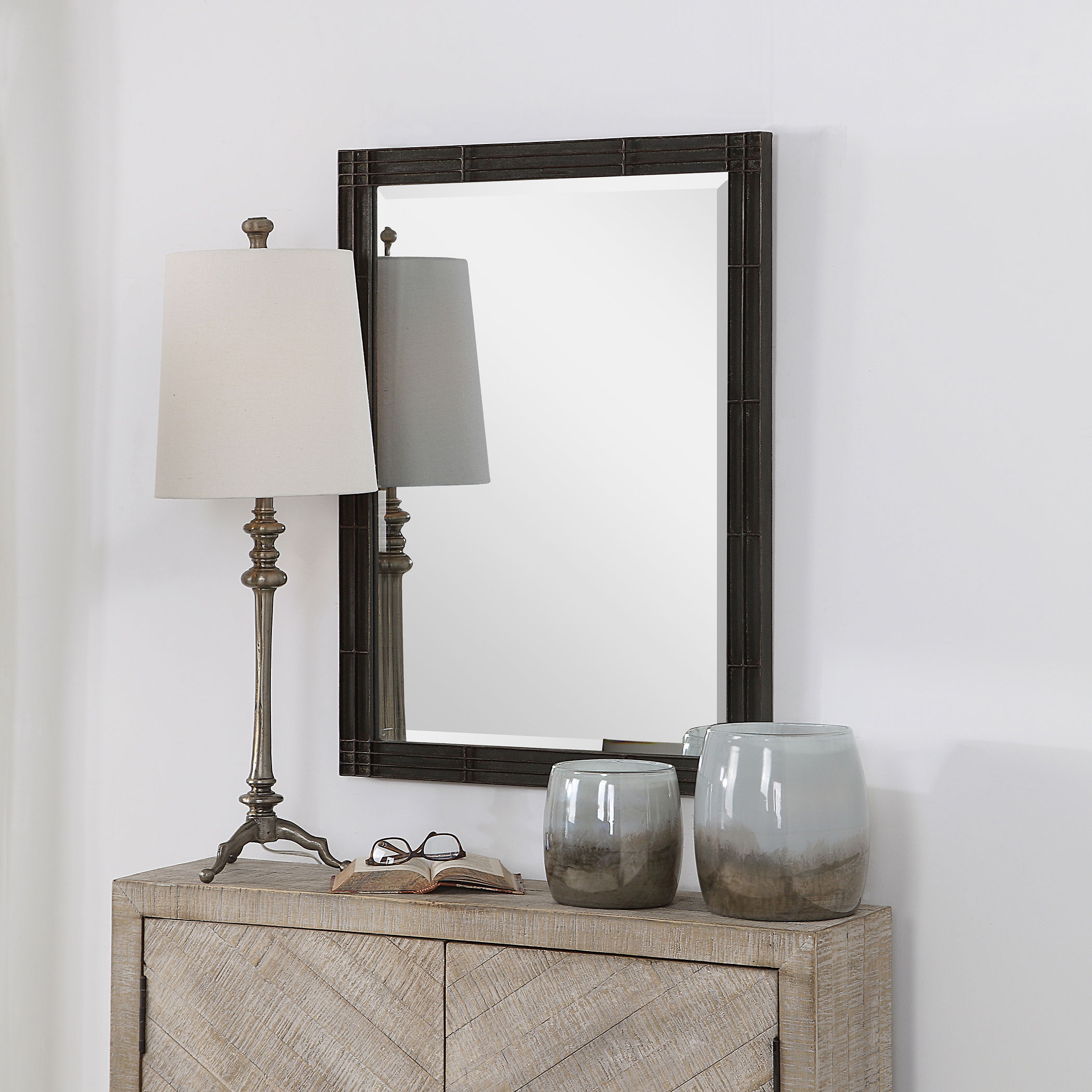 Gower Aged Black Vanity Mirror large image 