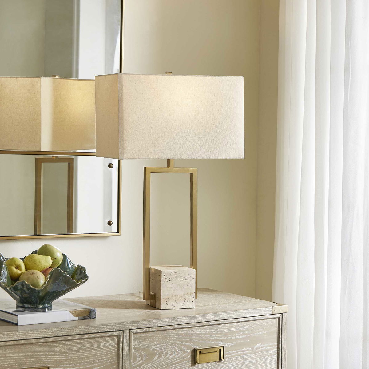 Warrick Modern Travertine Table Lamp, by Uttermost, 18" width x 31.5" height x 10" depth View 2