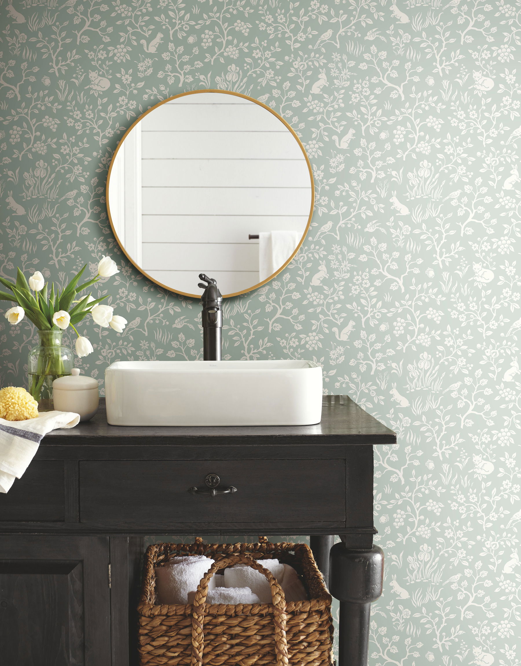 Magnolia Home Fox & Hare Green Peel & Stick Wallpaper large image 