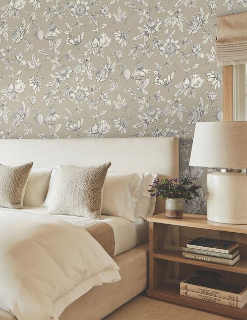 Passion Flower Toile Linen Wallpaper