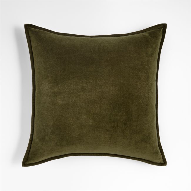 Online Designer Combined Living/Dining Organic Dark Green 20"x20" Washed Cotton Velvet Throw Pillow with Feather Insert