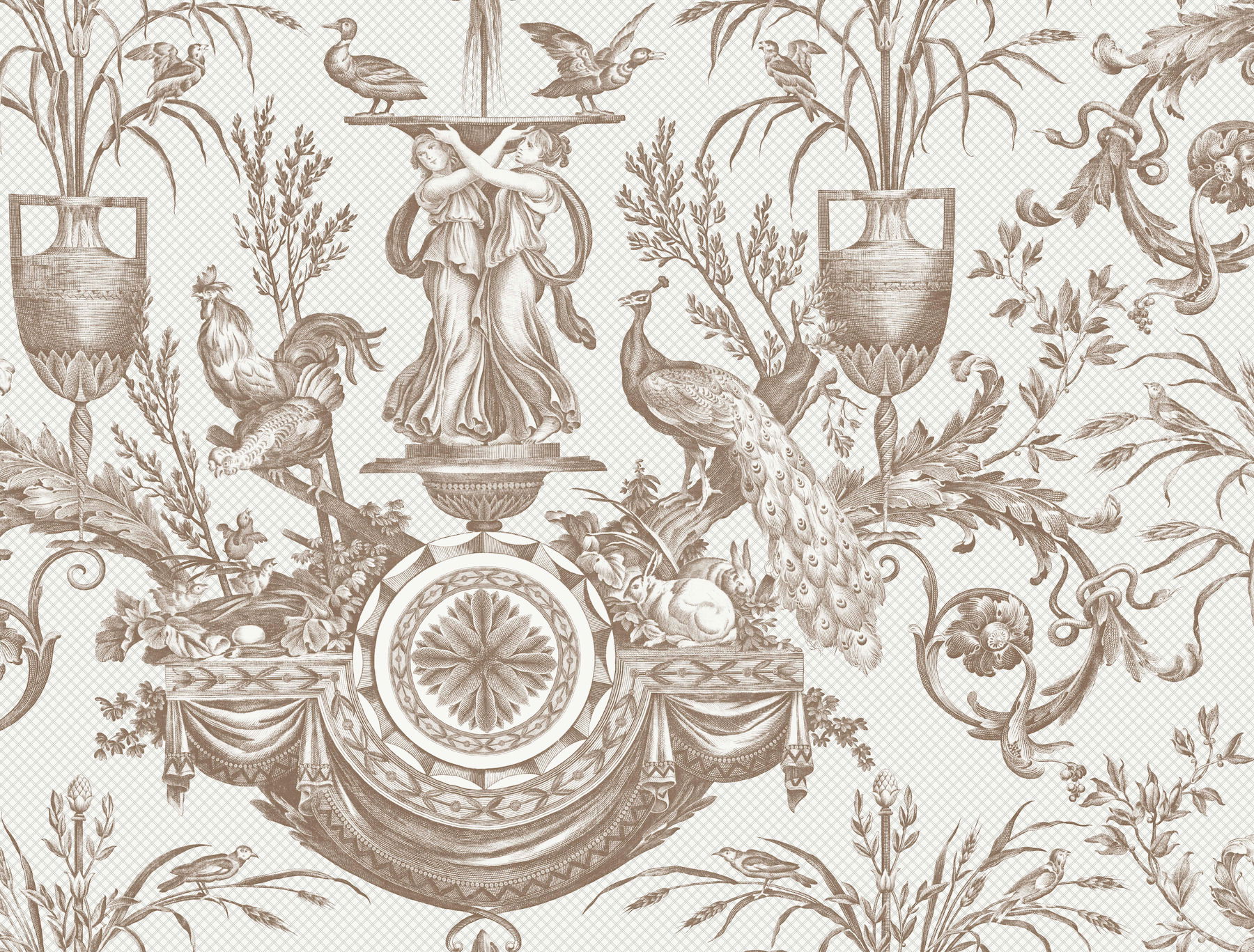 Avian Fountain Toile Mink Wallpaper, by York Wall, 27' length x 2'3" width x 0.02" depth View 1