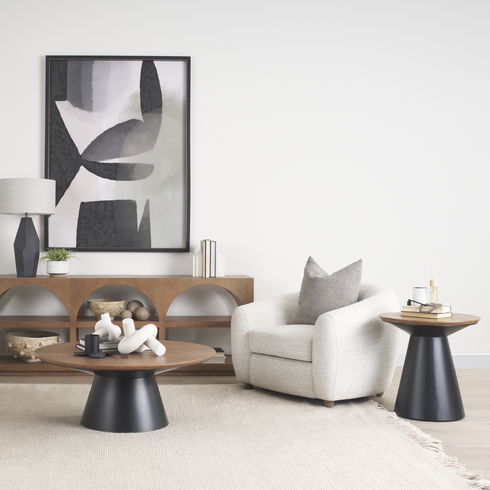 Mitchell 22.0L x 22.0W x 23.0H Black Metal Pedetal Base with Brown Wood Top Side Table