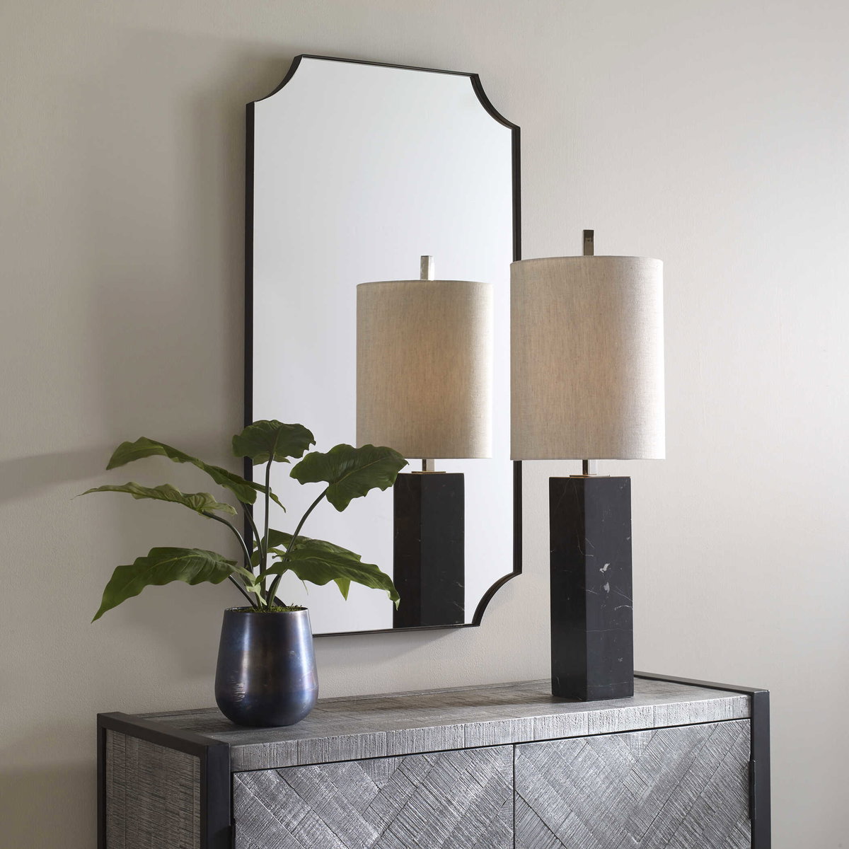 Lennox Black Scalloped Corner Mirror, by Uttermost, 22.12" width x 40.12" height x 1.25" depth View 4