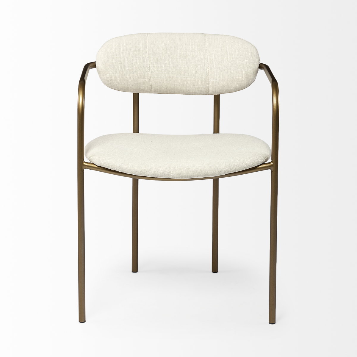 Parker Curved Back Dining Arm Chair | Cream Fabric with Gold Metal, Dining Chair by Mercana, 21.46" length x 21.06" width x 28.74" height View 7
