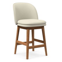 Online Designer Kitchen Wayne Counter Stool Armless, Sierra Leather, Snow, Cool Walnut