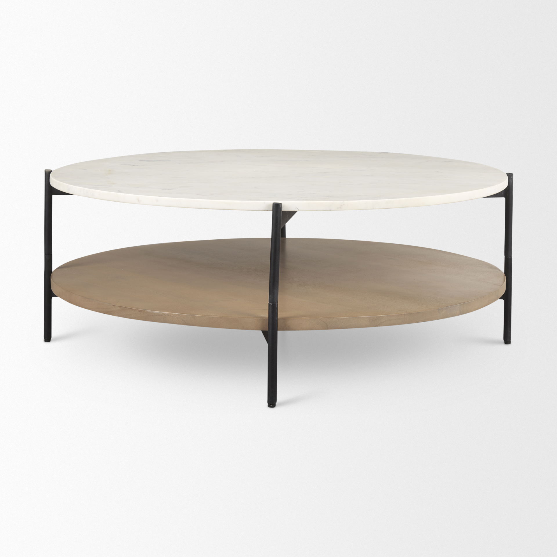 Larkin Marble Top with Brown Wood Shelf Round Coffee Table large image 