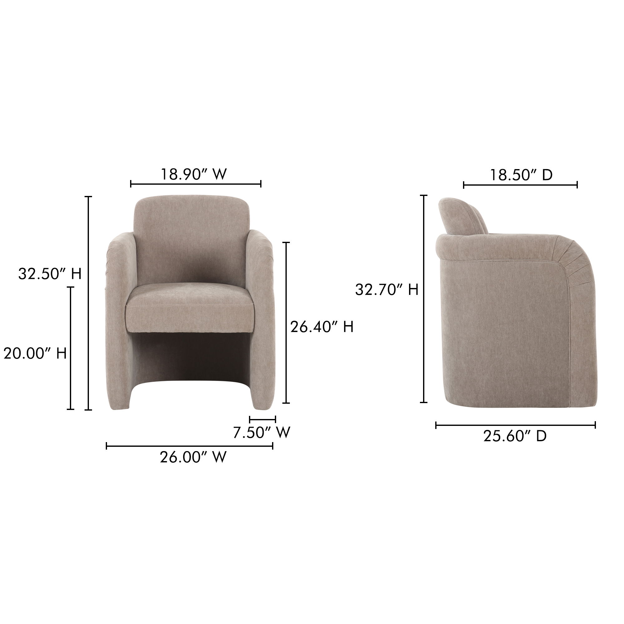 Mesto Rolling Dining Chair Taupe, by Moe's Home, 26" width x 32.5" height x 25.6" depth View 14