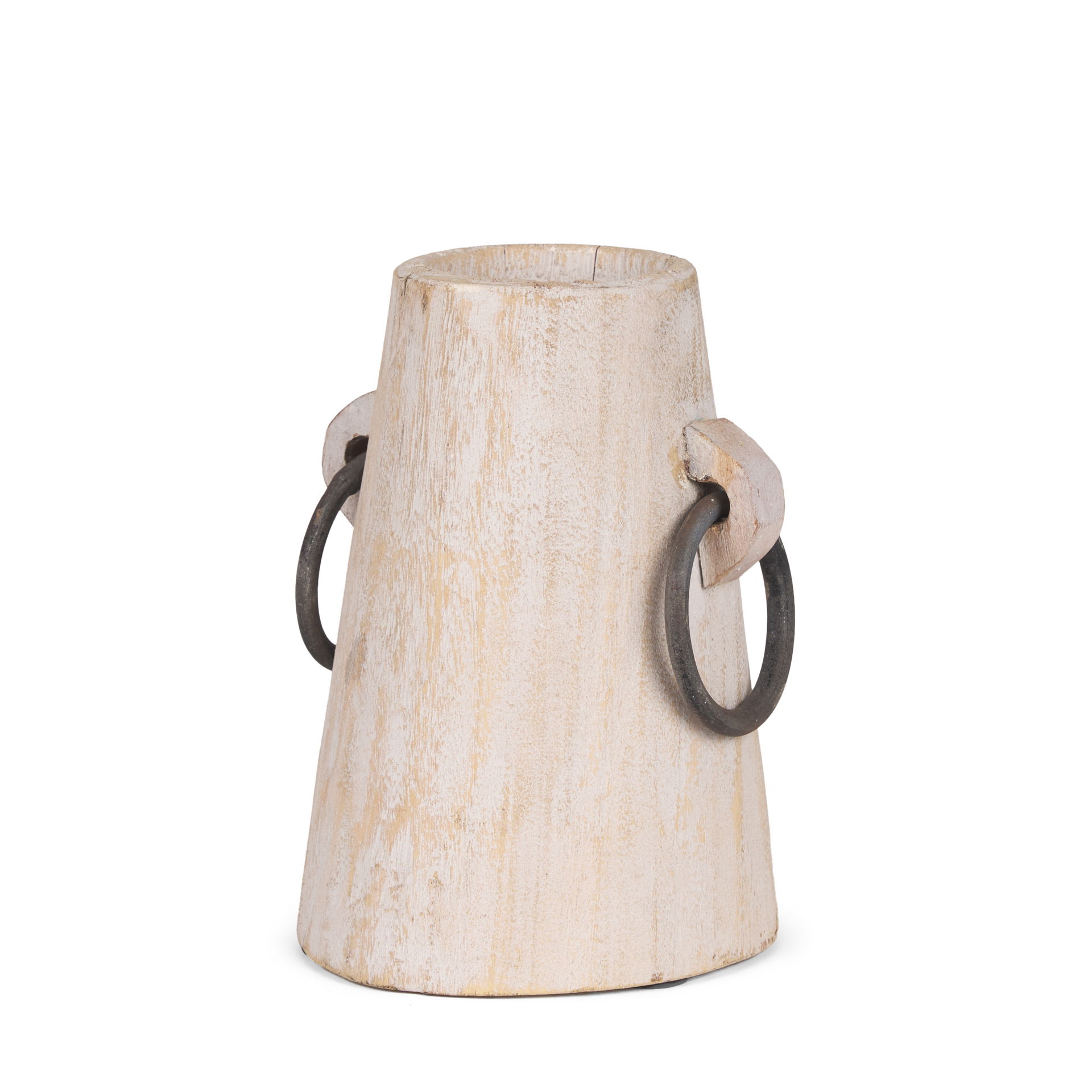 Monique Small Light Brown with Handles Wood Pot, Decorative Jar by Mercana, 5" length x 5" width x 7" height View 1