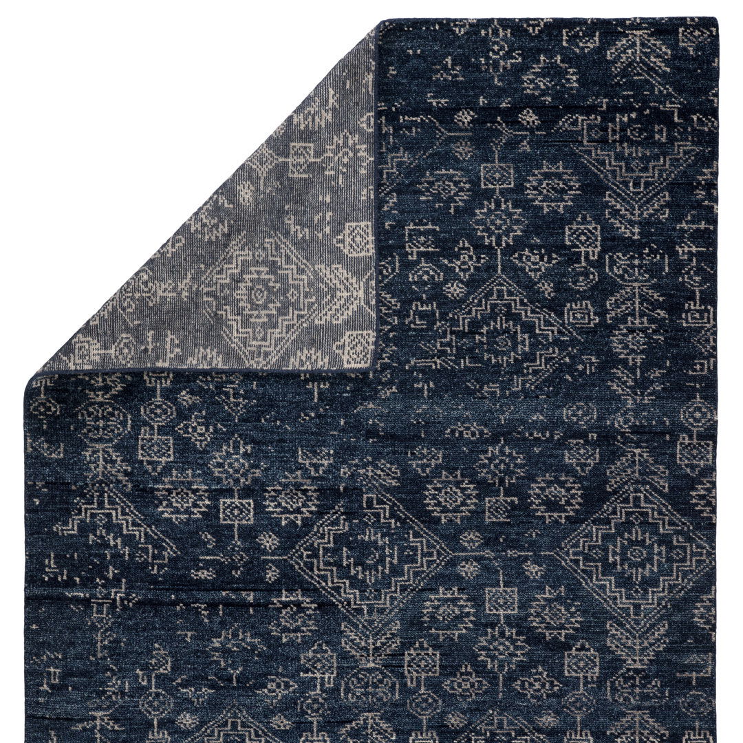 Azuma Hand-Knotted Tribal Dark Blue/ Light Gray Area Rug large image 