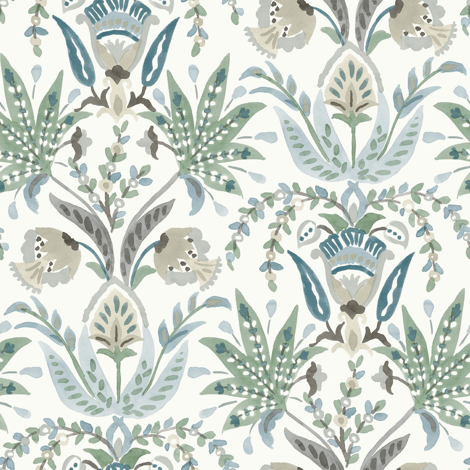 Seaside Jacobean Green & Blue Wallpaper large image 
