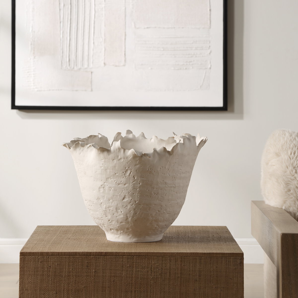 Blossom Tall Off-white Bowl, Decorative Tray by Uttermost, 14" width x 10" height x 14" depth View 2