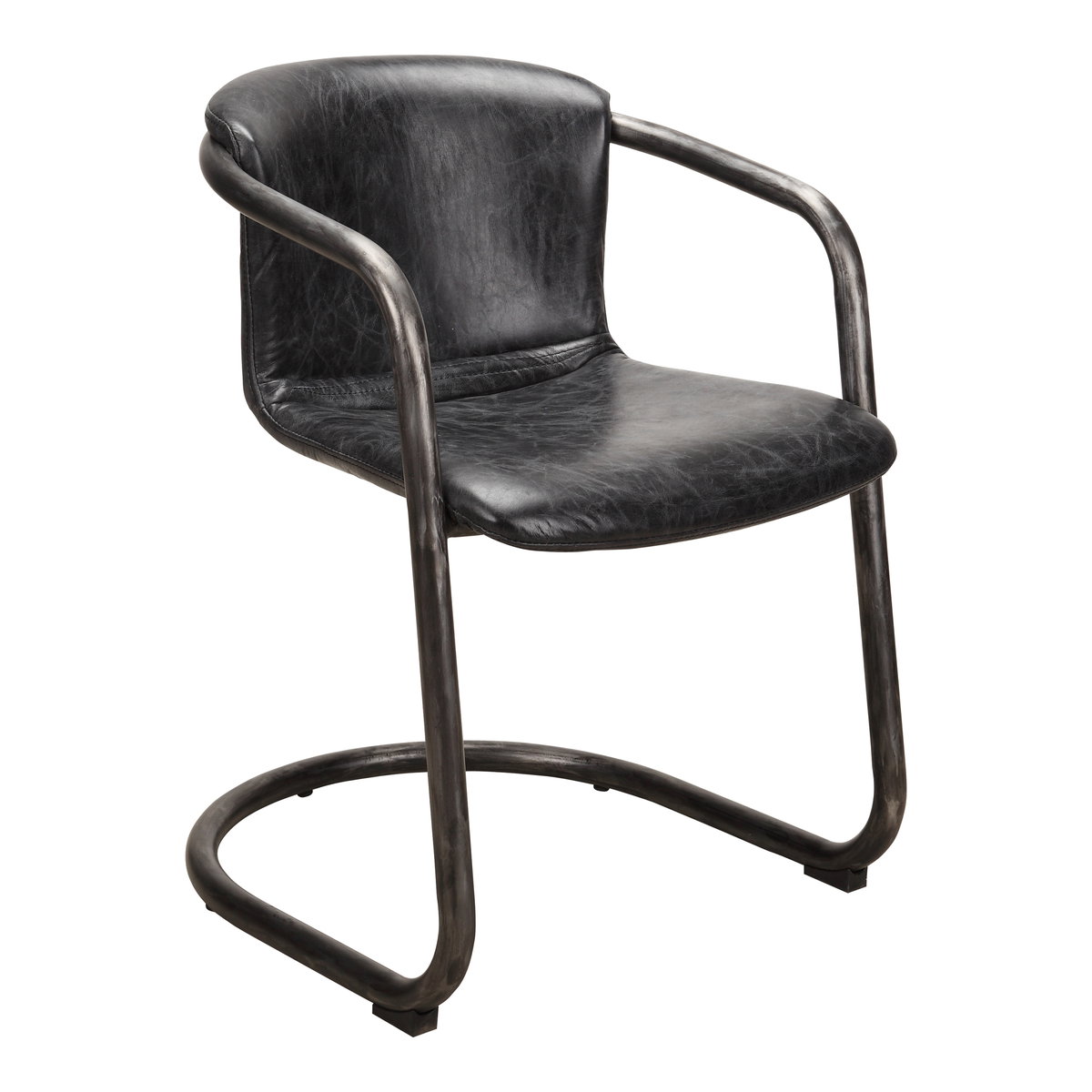 Freeman Dining Chair Onyx Black Leather - Set Of Two, by Moe's Home, 21" width x 30" height x 24" depth View 4