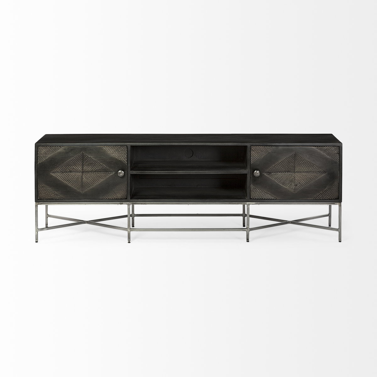 Hogarth I Dark Brown Solid Wood TV Stand Media Console with Storage, TV up to 81', by Mercana, 70.5" length x 16" width x 23.25" height View 5