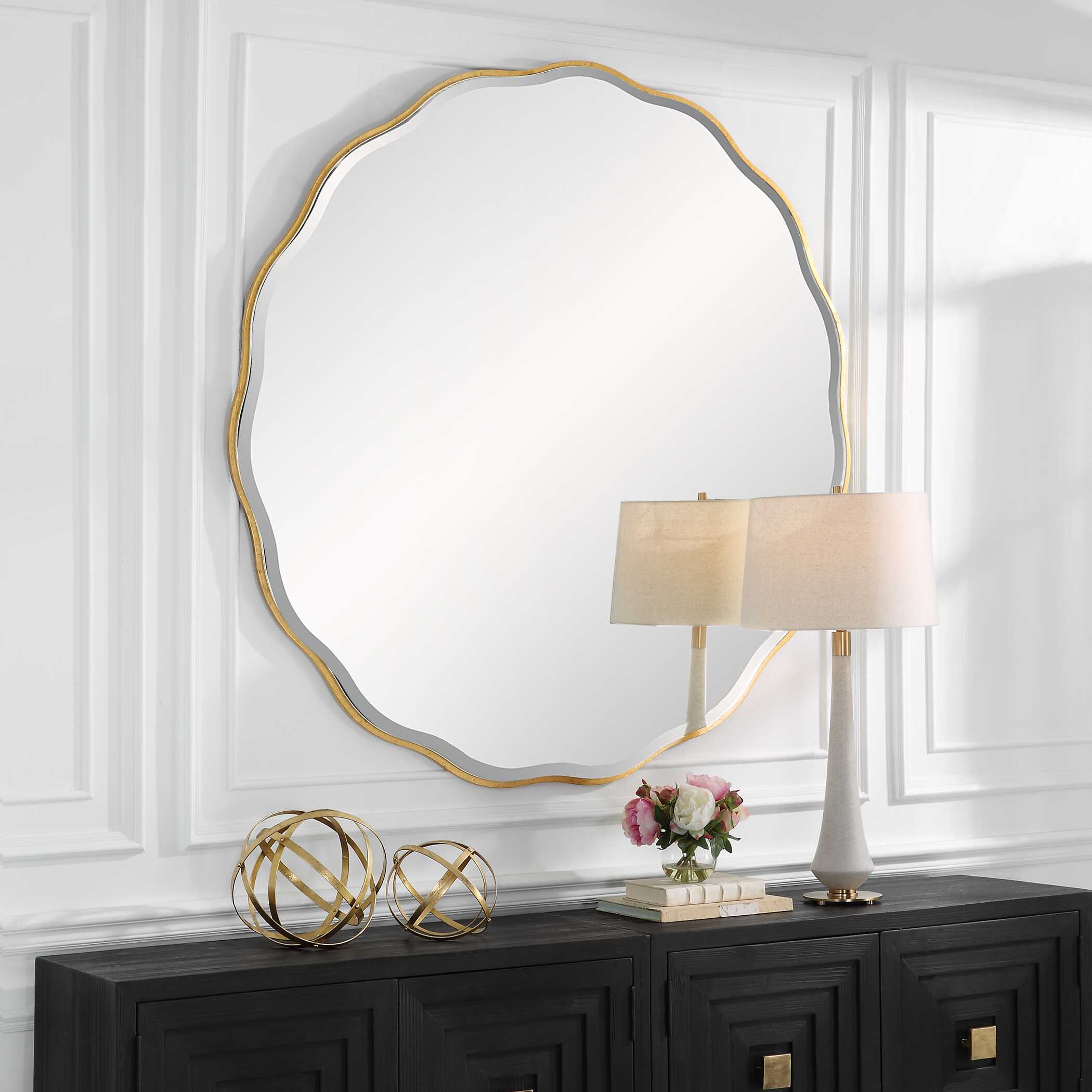 Aneta Large Gold Round Mirror large image 