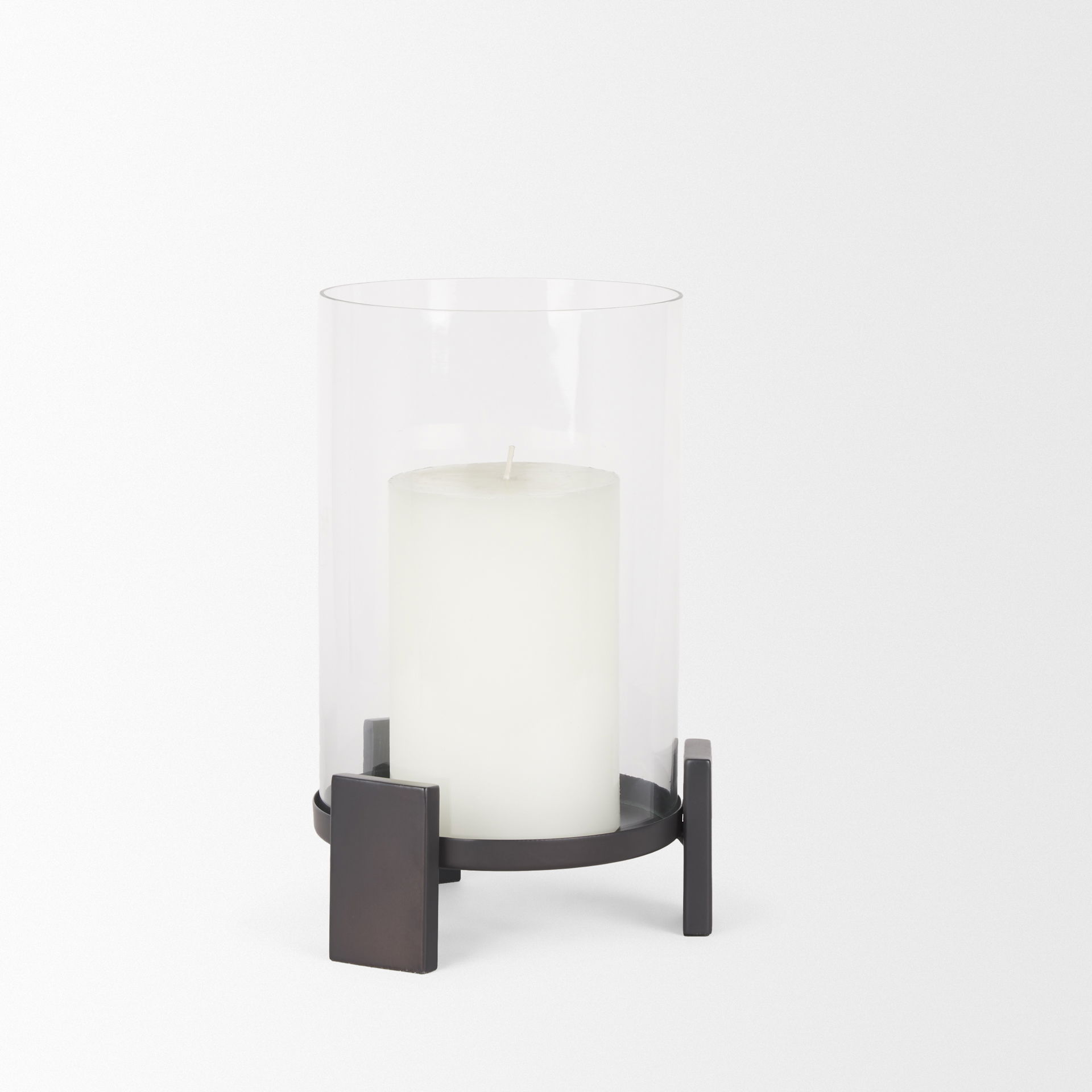 Price Small Matte Black-Brown Metal with Glass Hurricane Candle Holder, Candles & Candle Holder by Mercana, 8" length x 8" width x 11.5" height View 7