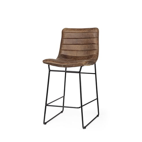 Meritt 37" Total Height Brown Leather Seat Black Metal Frame Stool