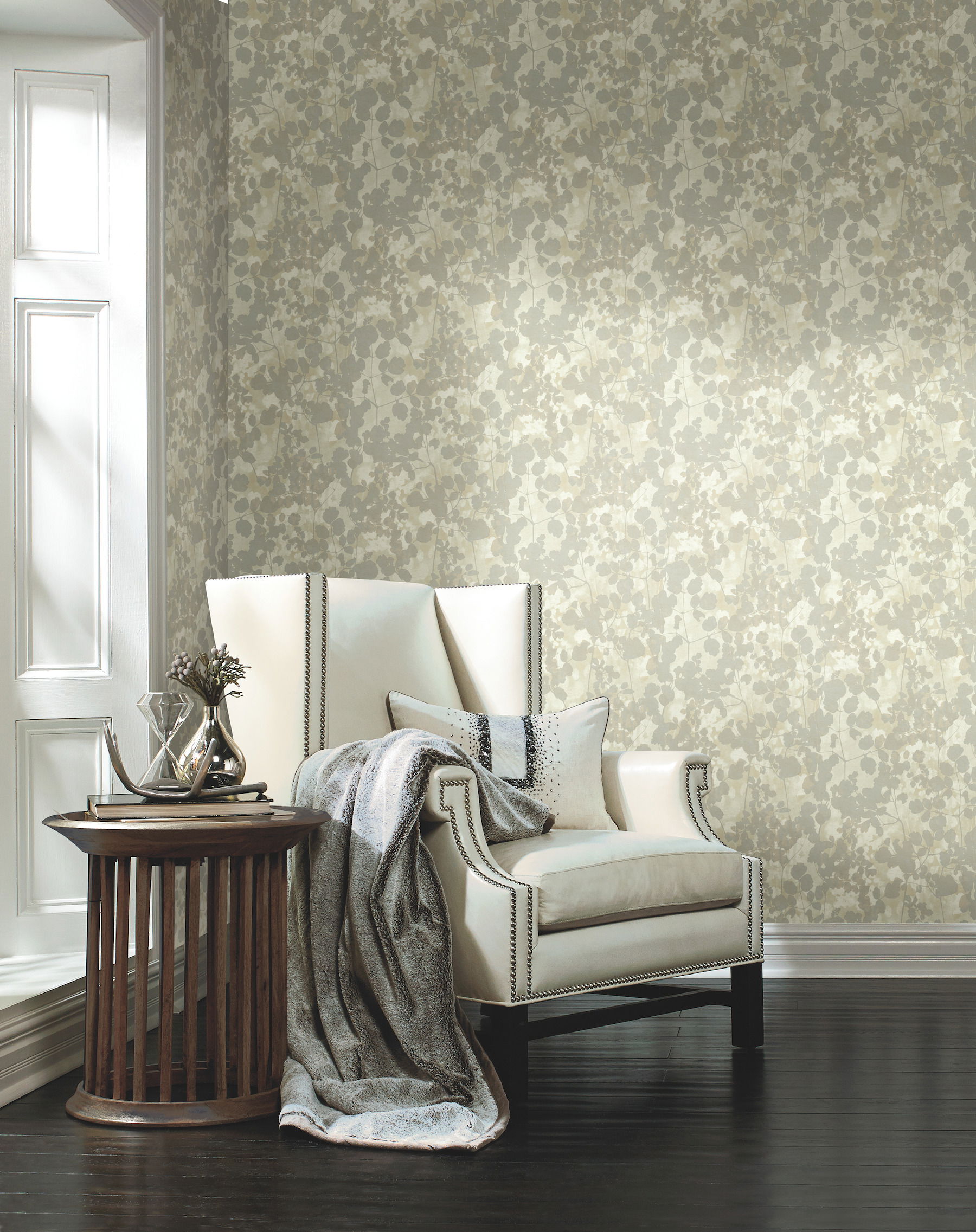 Pressed Leaves Silver Wallpaper large image 