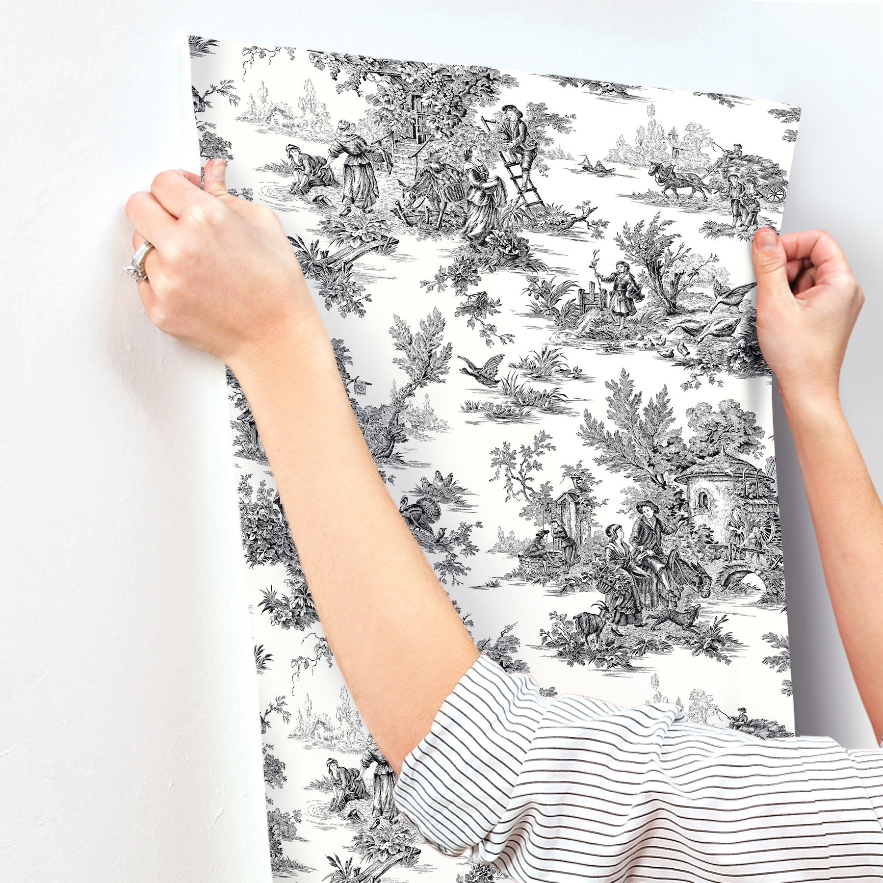 Campagne Toile Black & White Wallpaper, by York Wall, 33' length x 1'8.5" width x 0.02" depth View 7