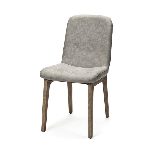 David Solid Back Dining Side Chair | Grey Fabric with Medium Brown Wood