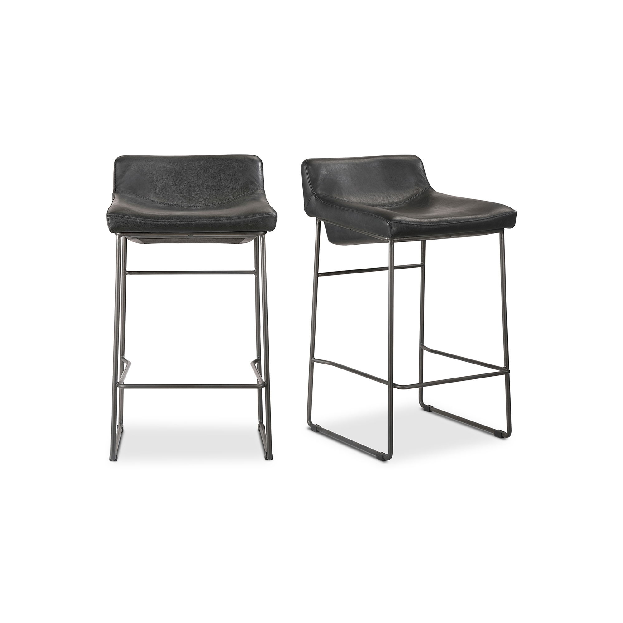 Starlet Counter Stool Onyx Black Leather - Set Of Two, Counter & Bar Stool by Moe's Home, 17" width x 32" height x 20" depth View 2