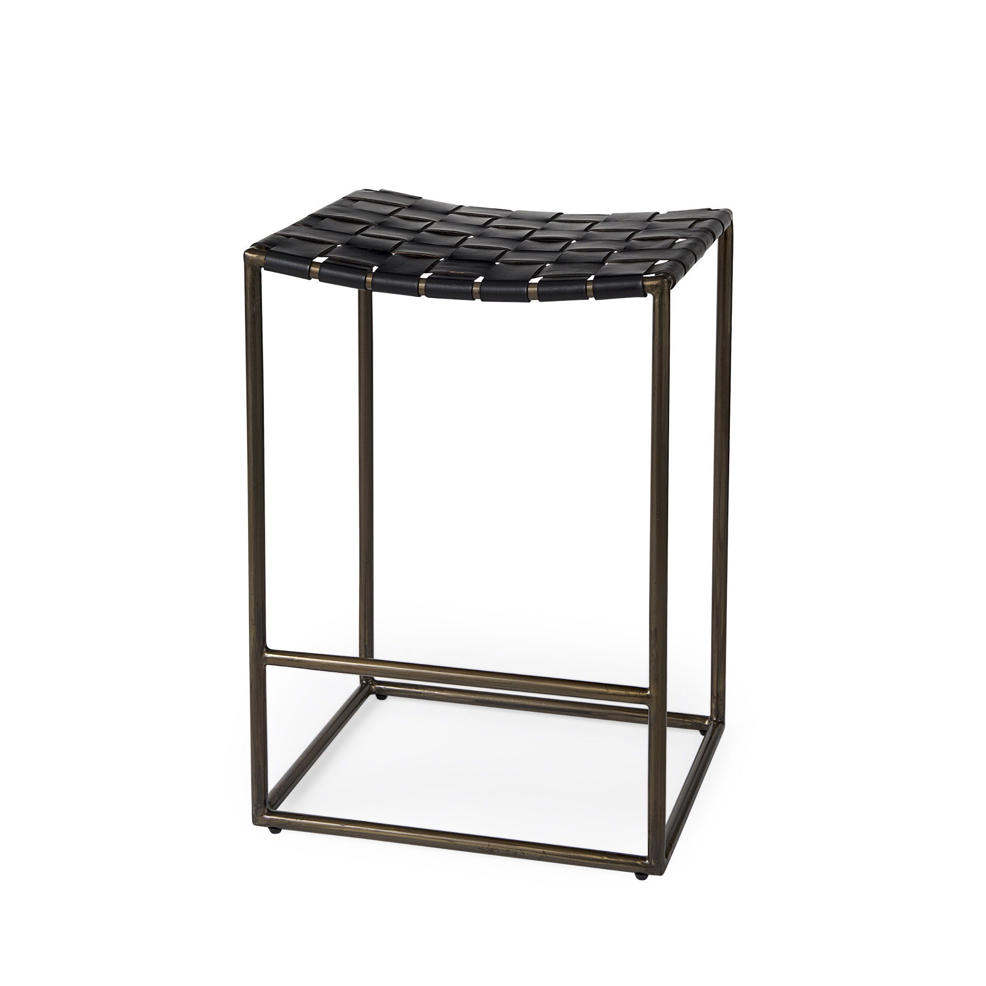 Clarissa 18.0L x 16.0W x 26.25H Black Woven Leather Seat with Gold Frame Counter Stool large image 
