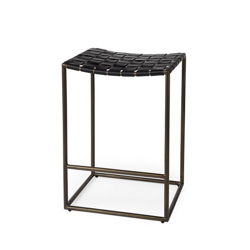 Clarissa 18.0L x 16.0W x 26.25H Black Woven Leather Seat with Gold Frame Counter Stool