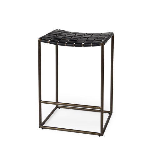 Clarissa Backless 26.25in Seat Counter Stool | Black Leather with Metal