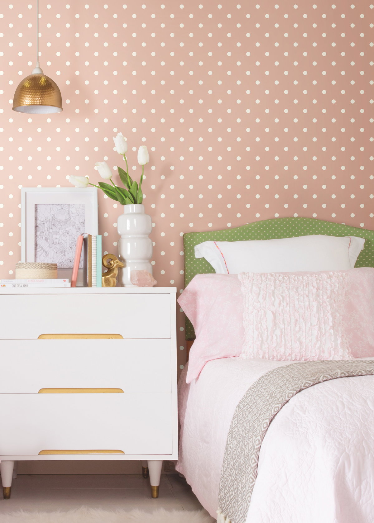Dots on Dots White & Pink Wallpaper, by York Wall, 33' length x 1'8.5" width x 0.02" depth View 2