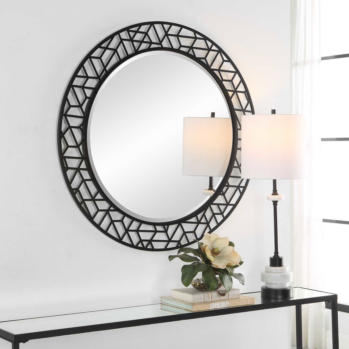 Mosaic Metal Round Mirror, by Uttermost, 40" width x 40" height x 1.12" depth View 4
